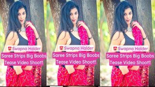 Model Swapna Halder Strips Down Red Saree Topless Big Boobs